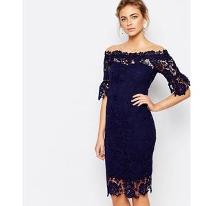 Paper Dolls off shoulder crochet dress with frill
